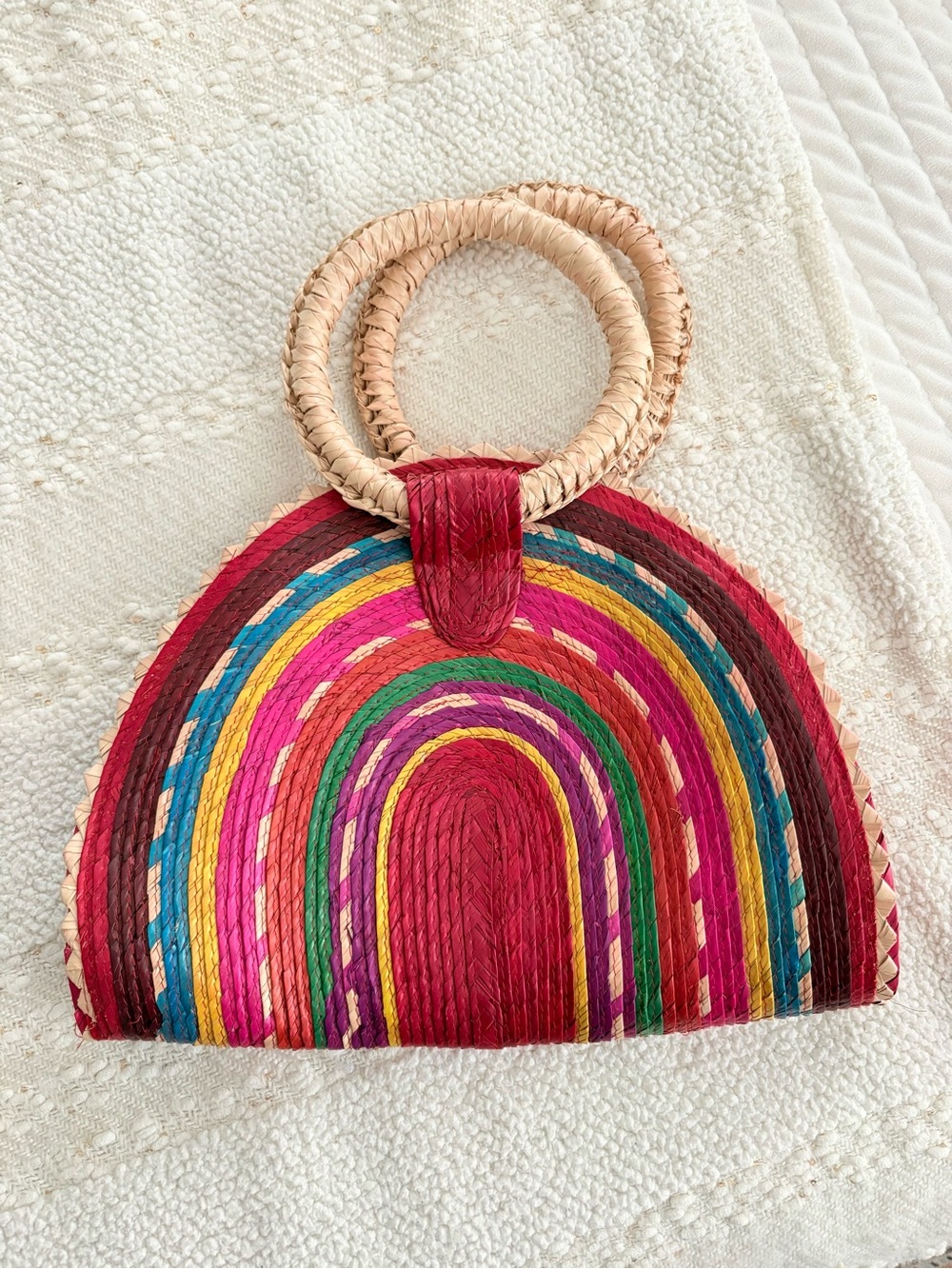 Woven Rainbow Straw Handbag - Multicolor
